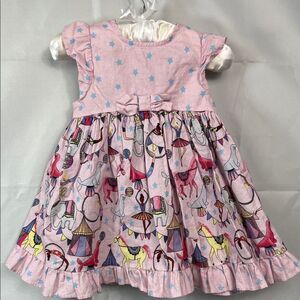 Pippa and Julie pink circus print cotton dress size 12 months EUC